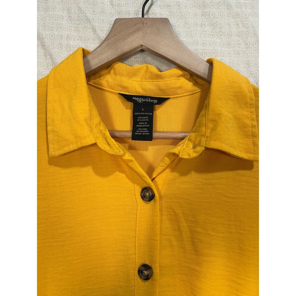 Millenium Mustard Yellow Button Front Midi Shirt … - image 3